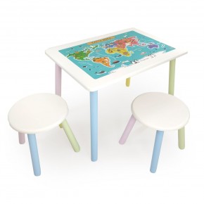 Детский комплект стол и два табурета круглых с накладкой Детский мир (Белый, Белый, Цветной) в Асбесте - asbest.mebel-74.com | фото