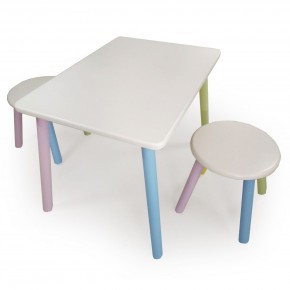 Детский комплект стол и два табурета круглых с накладкой Космос  (Белый, Белый, Цветной) в Асбесте - asbest.mebel-74.com | фото
