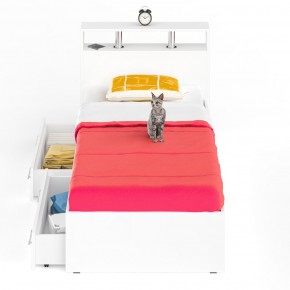 Камелия Кровать с ящиками 0900, цвет белый, ШхГхВ 93,5х217х78,2 см., сп.м. 900х2000 мм., без матраса, основание есть в Асбесте - asbest.mebel-74.com | фото