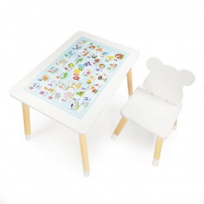 Комплект детской мебели стол и стул Мишутка с накладкой Алфавит (Белый/Белый/Береза) в Асбесте - asbest.mebel-74.com | фото