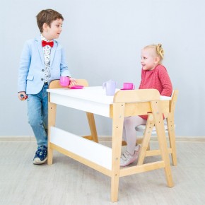 Комплект детской мебели уголок школьника 38 попугаев ( стол и стул «Kids»  комбо-белый, полки Домик белый, аква, мокко) растущий для роста 100-130 см, 3-10 лет в Асбесте - asbest.mebel-74.com | фото