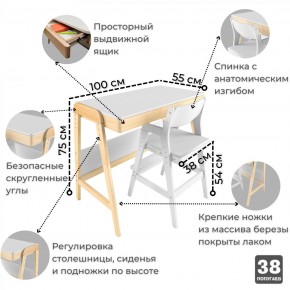 Комплект растущий стол и стул 38 попугаев «Вуди» (Белый, Без покрытия) в Асбесте - asbest.mebel-74.com | фото