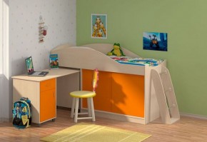Кровать-чердак "Дюймовочка-3" (без лестницы) Дуб молочный/Оранжевый в Асбесте - asbest.mebel-74.com | фото