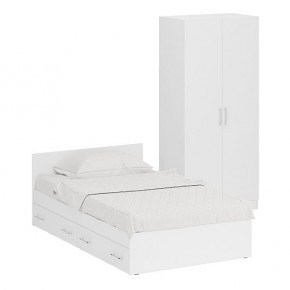Кровать с ящиками 1200 + Шкаф 2-х створчатый Стандарт, цвет белый, ШхГхВ 123,5х203,5х70 + 90х52х200 см., сп.м. 1200х2000 мм., б/м, основание есть в Асбесте - asbest.mebel-74.com | фото