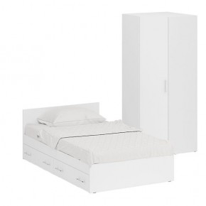 Кровать с ящиками 1200 + Шкаф угловой Стандарт, цвет белый, ШхГхВ 123,5х203,5х70 + 81,2х81,2х200 см., сп.м. 1200х2000 мм., без матраса, основание есть в Асбесте - asbest.mebel-74.com | фото