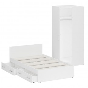 Кровать с ящиками 1200 + Шкаф угловой Стандарт, цвет белый, ШхГхВ 123,5х203,5х70 + 81,2х81,2х200 см., сп.м. 1200х2000 мм., без матраса, основание есть в Асбесте - asbest.mebel-74.com | фото