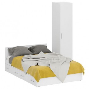 Кровать с ящиками 1400 + Пенал Стандарт, цвет белый, ШхГхВ 143,5х203,5х70 + 45х52х200 см., сп.м. 1400х2000 мм., без матраса, основание есть в Асбесте - asbest.mebel-74.com | фото