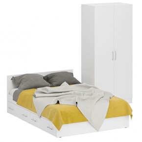 Кровать с ящиками 1400 + Шкаф 2-х створчатый Стандарт, цвет белый, ШхГхВ 143,5х203,5х70 + 90х52х200 см., сп.м. 1400х2000 мм., б/м, основание есть в Асбесте - asbest.mebel-74.com | фото