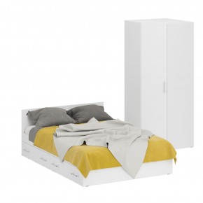 Кровать с ящиками 1400 + Шкаф угловой Стандарт, цвет белый, ШхГхВ 143,5х203,5х70 + 81,2х81,2х200 см., сп.м. 1400х2000 мм., без матраса, основание есть в Асбесте - asbest.mebel-74.com | фото