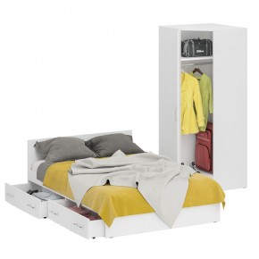Кровать с ящиками 1400 + Шкаф угловой Стандарт, цвет белый, ШхГхВ 143,5х203,5х70 + 81,2х81,2х200 см., сп.м. 1400х2000 мм., без матраса, основание есть в Асбесте - asbest.mebel-74.com | фото