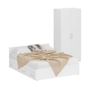 Кровать с ящиками 1600 + Шкаф 2-х створчатый Стандарт, цвет белый, ШхГхВ 163,5х203,5х70 + 90х52х200 см., сп.м. 1600х2000 мм., б/м, основание есть в Асбесте - asbest.mebel-74.com | фото