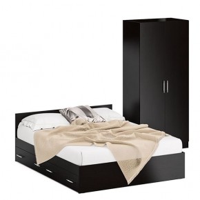 Кровать с ящиками 1600 + Шкаф 2-х створчатый Стандарт, цвет венге, ШхГхВ 163,5х203,5х70 + 90х52х200 см., сп.м. 1600х2000 мм., б/м, основание есть в Асбесте - asbest.mebel-74.com | фото