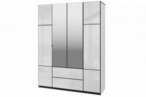 Шкаф 4-х дверный Палермо 02 с ящиками и зеркалом Белый гладкий шелк/Черный гладкий шелк в Асбесте - asbest.mebel-74.com | фото