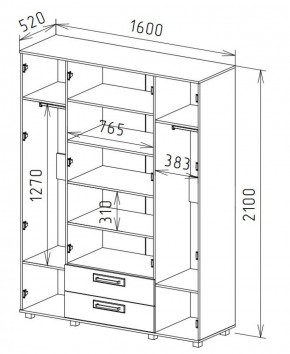 Шкаф 4-х дверный с ящиками М-1 Серия Вега в Асбесте - asbest.mebel-74.com | фото