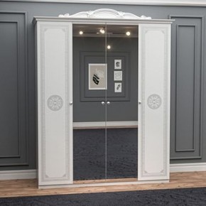 Шкаф 4-х дверный с зеркалами (12.244) Грация (белый/серебро) в Асбесте - asbest.mebel-74.com | фото