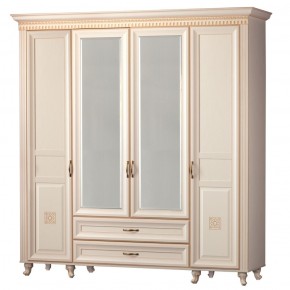 Шкаф для одежды 4-дверный с зеркалом №493 Марлен кремовый белый в Асбесте - asbest.mebel-74.com | фото