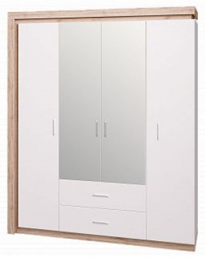 Шкаф для одежды с ящиками 4-х створчатый с зеркалом Люмен 16 в Асбесте - asbest.mebel-74.com | фото