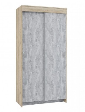 Шкаф-купе Бассо 1.0 (Дуб Крафт серый/Бетонный камень) 2 двери ЛДСП 2 зеркальные вставки в Асбесте - asbest.mebel-74.com | фото