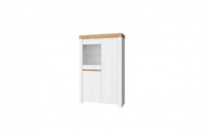 Шкаф с витриной 1V2D, TAURUS, цвет белый/дуб вотан в Асбесте - asbest.mebel-74.com | фото
