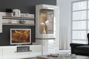 Шкаф с витриной 3D/TYP 01L, LINATE ,цвет белый/сонома трюфель в Асбесте - asbest.mebel-74.com | фото